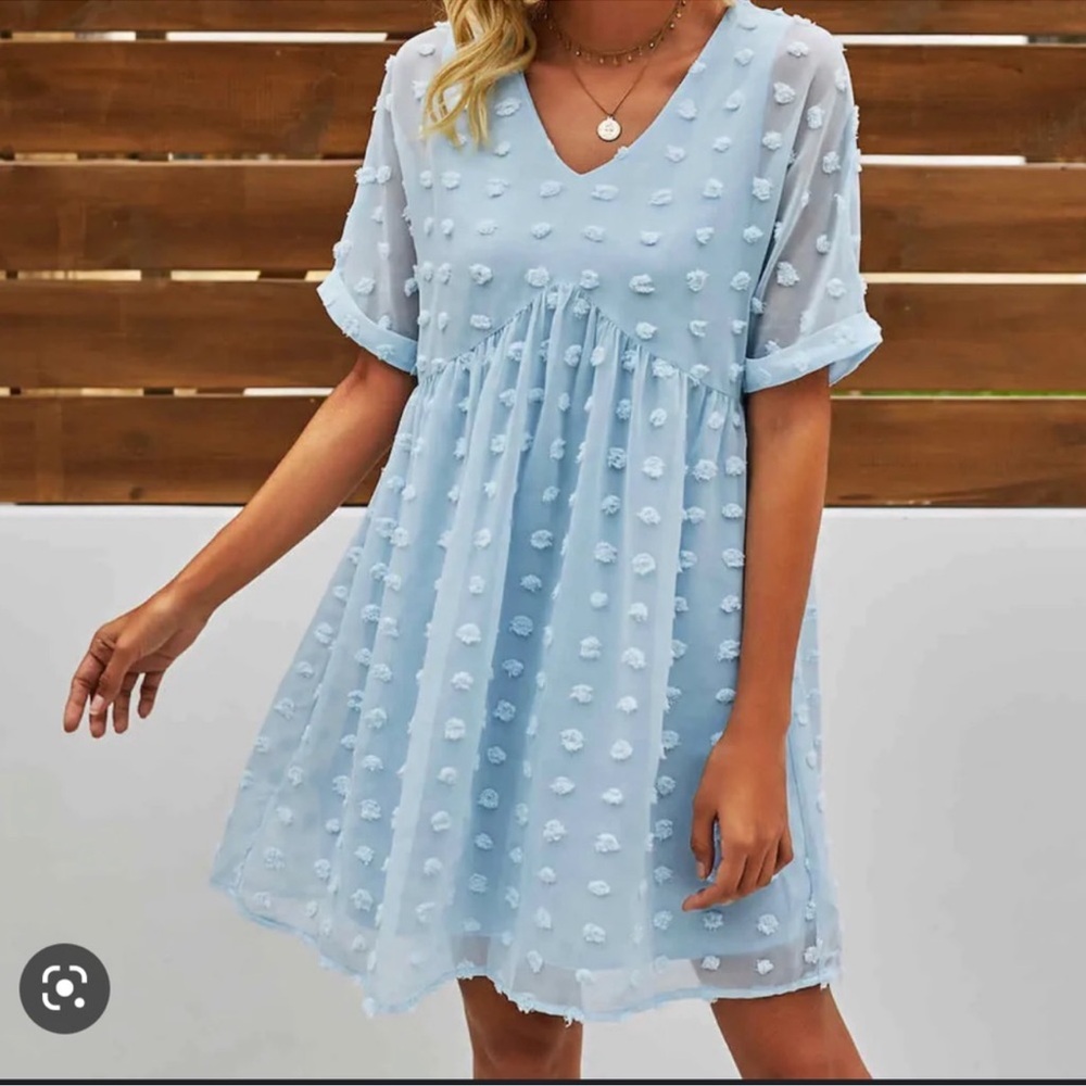 NWT‎ Blue Swiss Dot Women’s XL V-Neck Empire-Waist Babydoll Dress